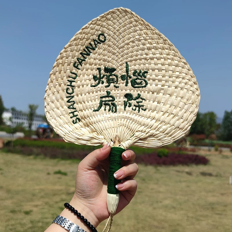 夏季创意棕叶扇手工编织老式葵扇手摇扇子粽叶蒲扇定制刺绣logo