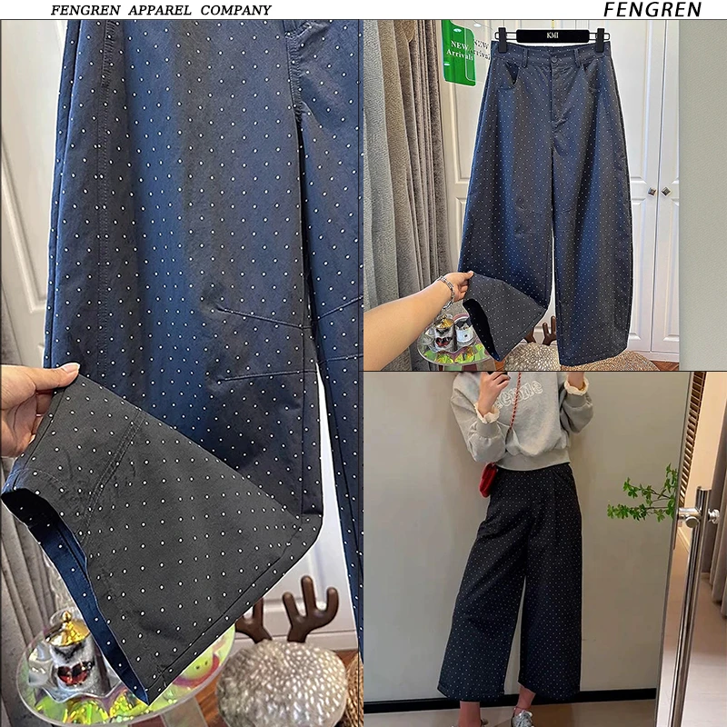 波点阔腿奶奶裤夏季新款宽松显瘦设计感小众直筒裤子休闲裤女大码