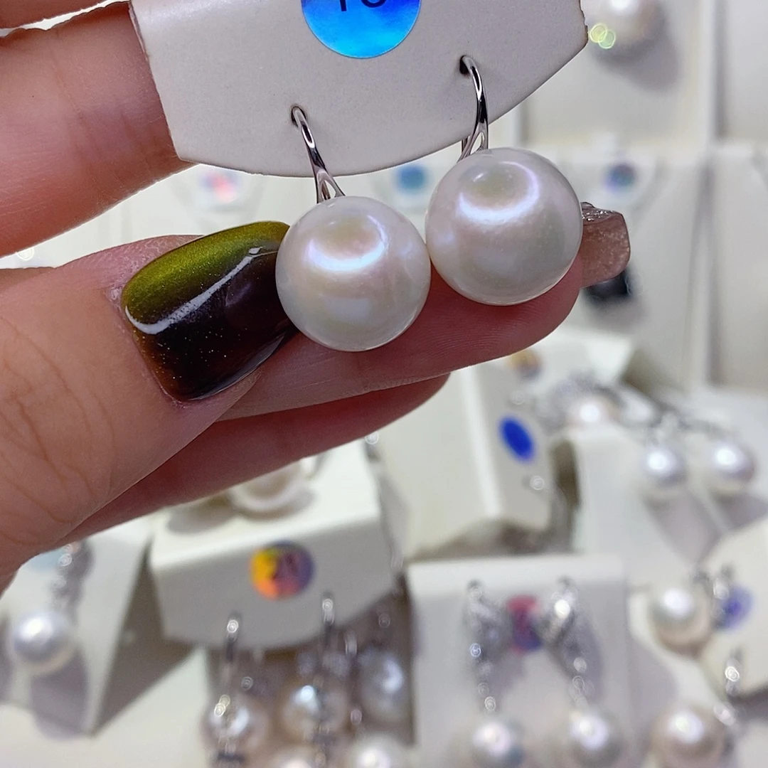 银S925镶嵌耳饰淡水珍珠13➕