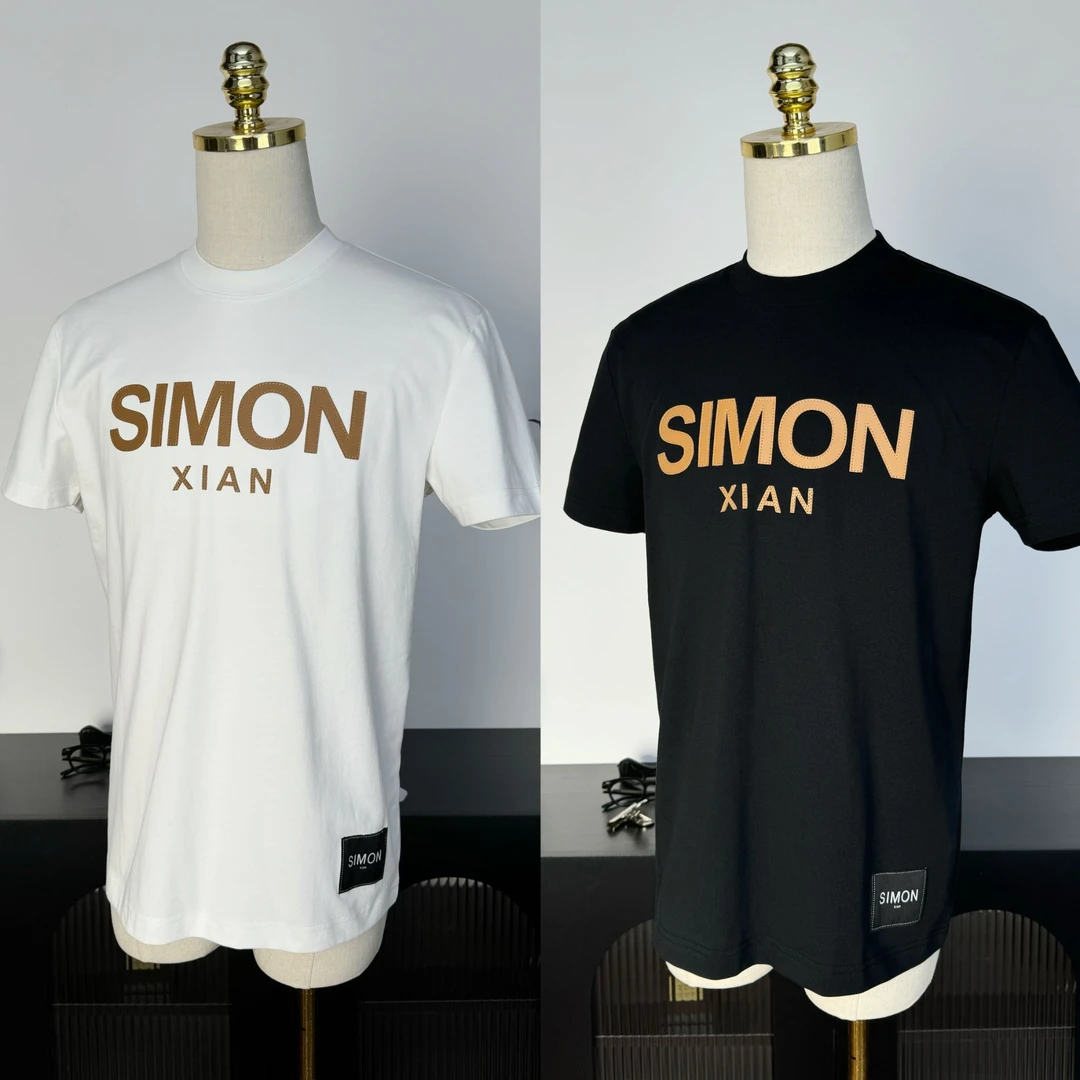 【西蒙曹】夏季新款字母刺绣圆领短袖T恤