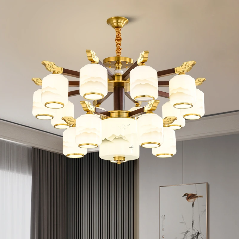 福灯堡铜吊灯新中式创意客厅大气禅意餐厅高档走廊轻奢客厅吊灯