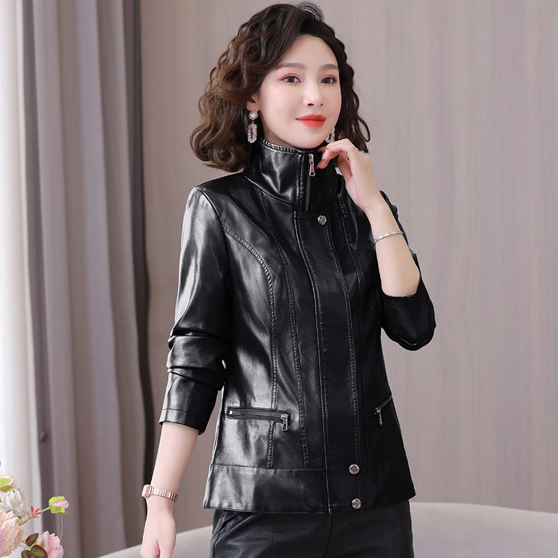 时尚短款女士皮衣女2025春秋新款中年女装皮外套显瘦pu皮夹克