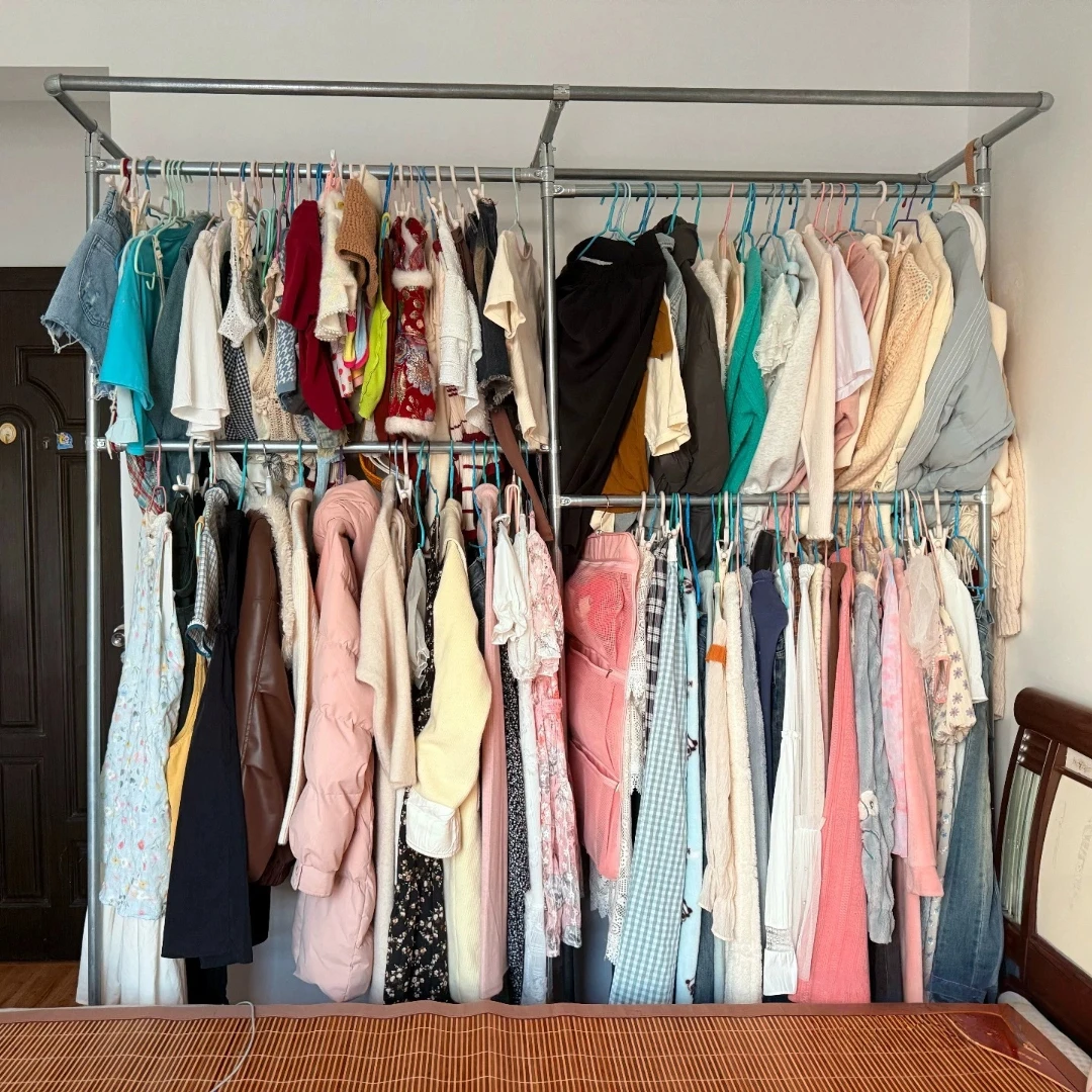 晾衣架落地式家用简易钢管挂衣架衣服架子衣帽架子大容量镀锌衣柜