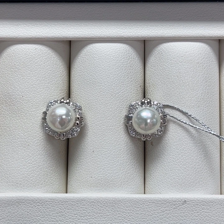 耳饰海水珍珠银S925镶嵌7-8mm AK 6号