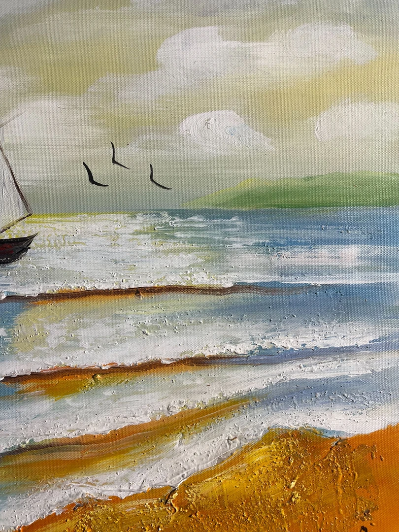 简约抽象海景肌理手绘油画客厅玄关走廊装饰挂画