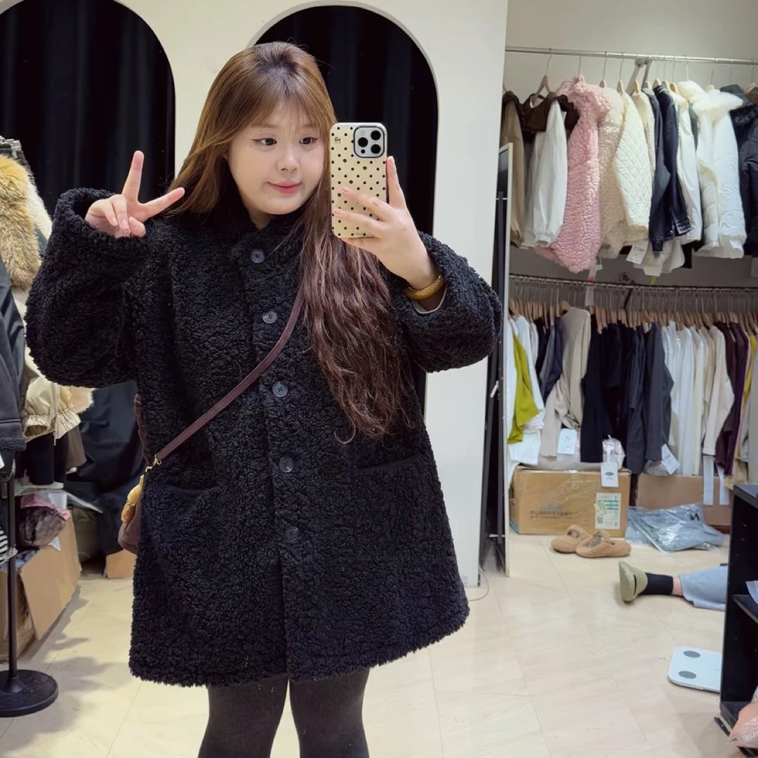 【胖胖卿】韩系加长皮毛一体外套