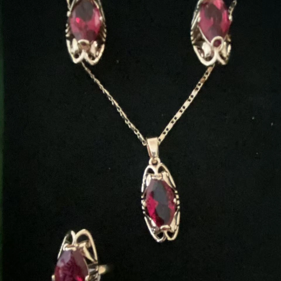 铜合金仿水晶项链 铜合金三件套项链