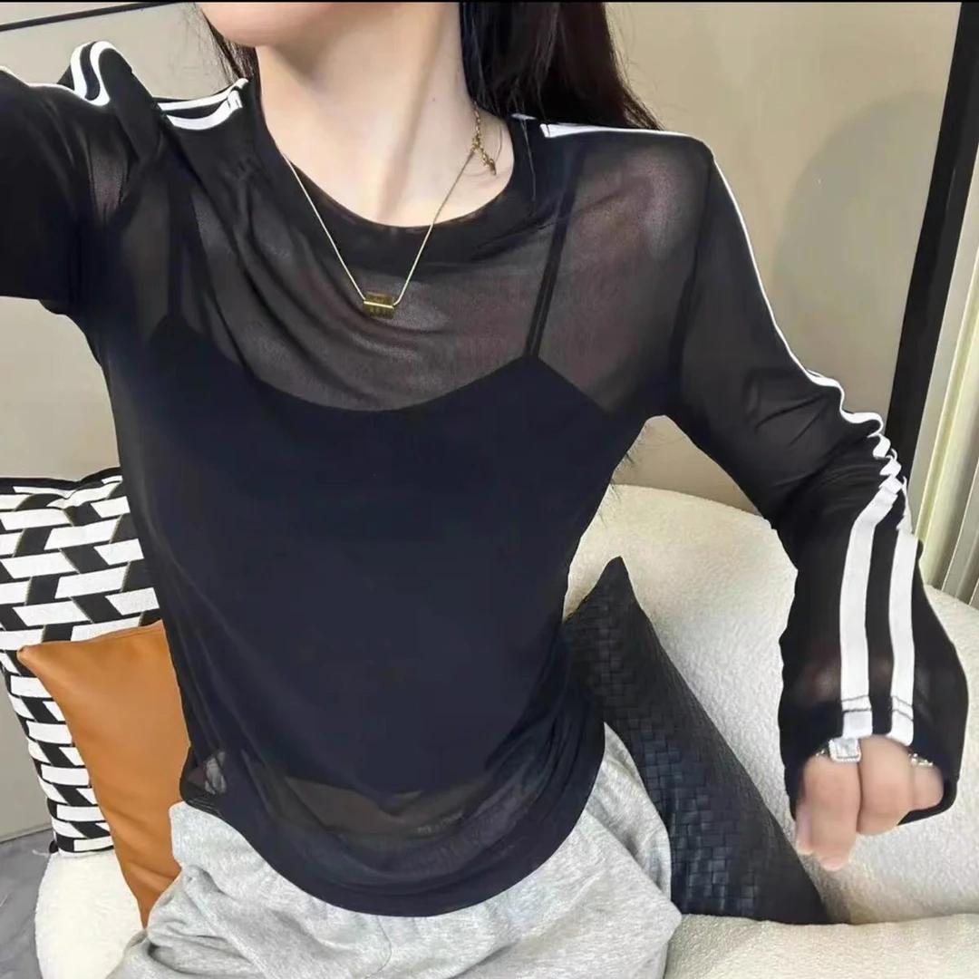 大码微透打底衫袖条