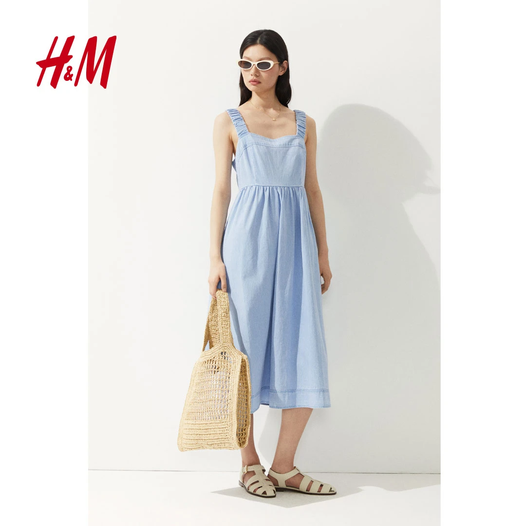 HM2025春新款女装甜美可爱时尚休闲百搭牛仔中长款连衣裙1287799