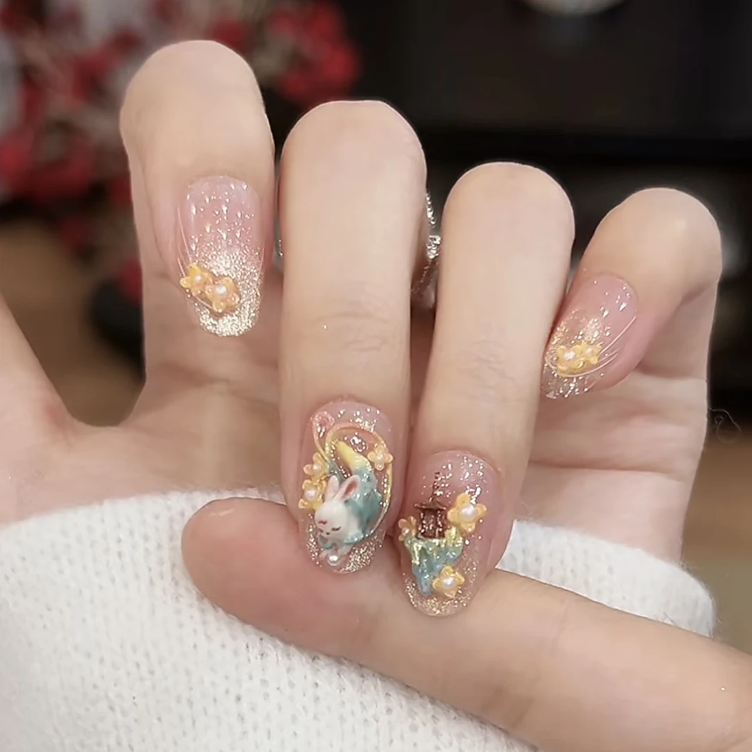 中秋节限定@【玉兔】纯手工穿戴甲气质穿戴美甲