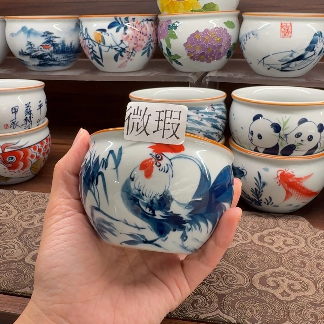 釉下手绘茶具微瑕