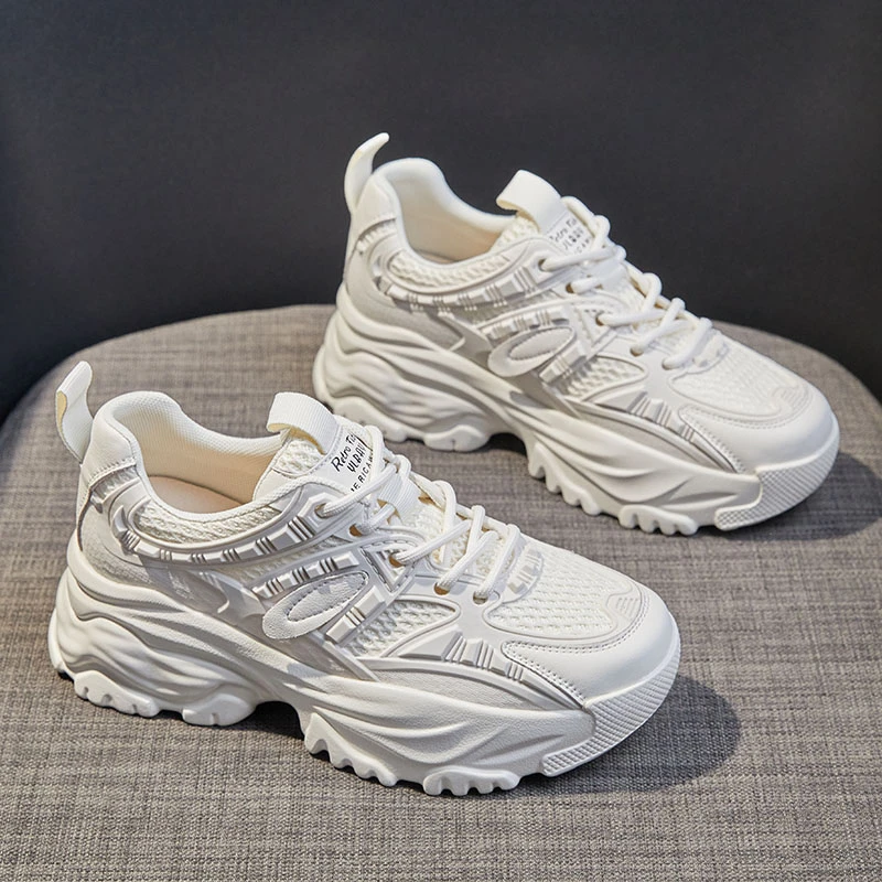 领跑真皮老爹鞋女25春季新款显瘦网面休闲运动鞋潮流百搭女鞋L243