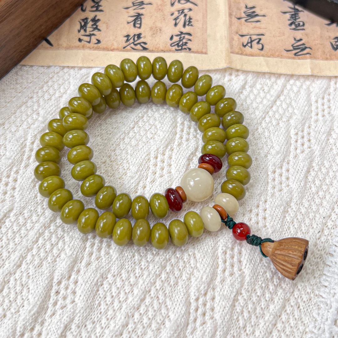 牛油果绿算盘珠如镜菩提双圈9*6mm   S-C233095