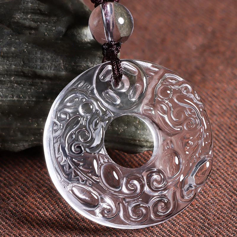 天然白水晶平安扣貔貅吊坠男女款护身符项链毛衣链饰品礼物