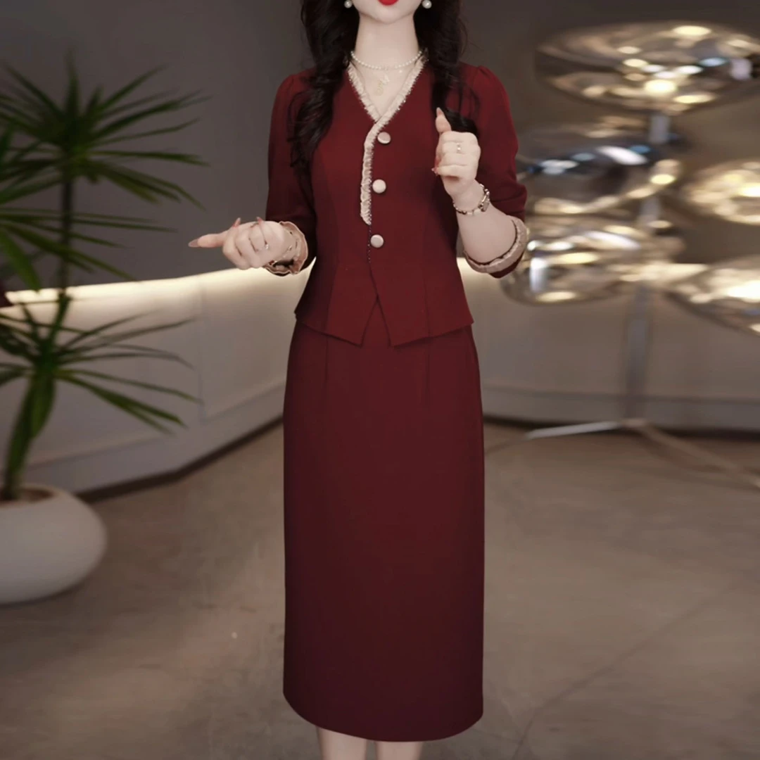 勇华气质轻奢高级感假两件连衣裙2025新款春秋十月一喜婆婆婚宴装