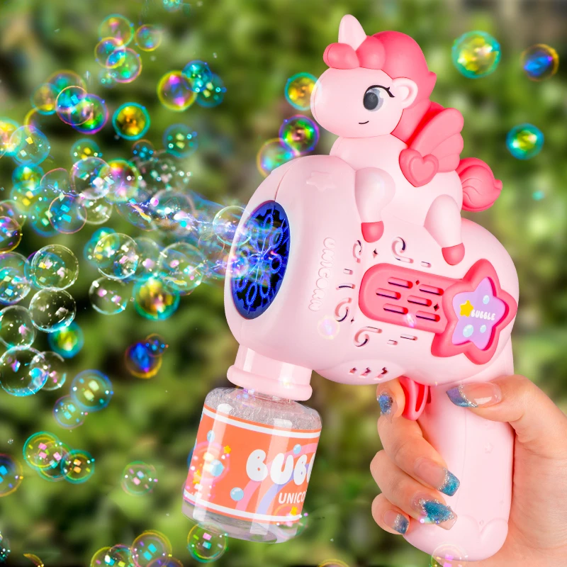 2025儿童手持电动全自动独角兽泡泡机女孩户外吹泡泡补充液玩具