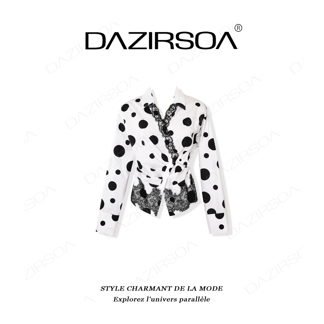DAZIRSOA/达姿“时尚编辑”时尚百搭拼接蕾丝波点个性小众衬衫 X906