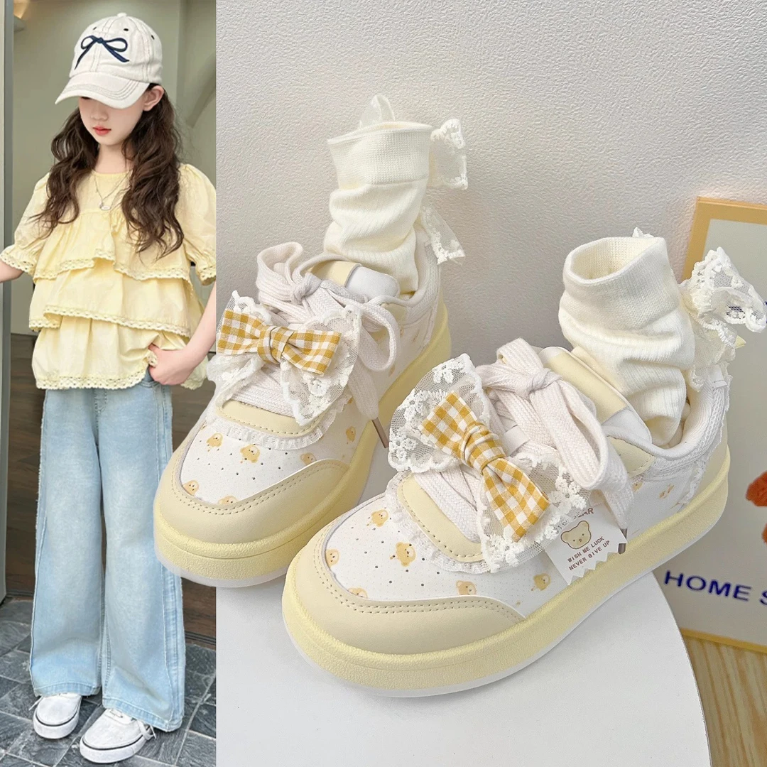女童运动鞋2025秋季新款厚底可爱蝴蝶学生板鞋中大童女软底休闲鞋