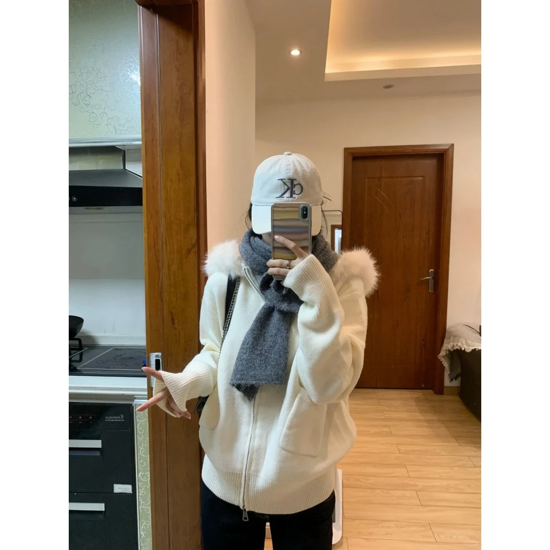 YWBY潮牌女装保暖毛领外套休闲毛针织衫冬季网红洋气炸街女