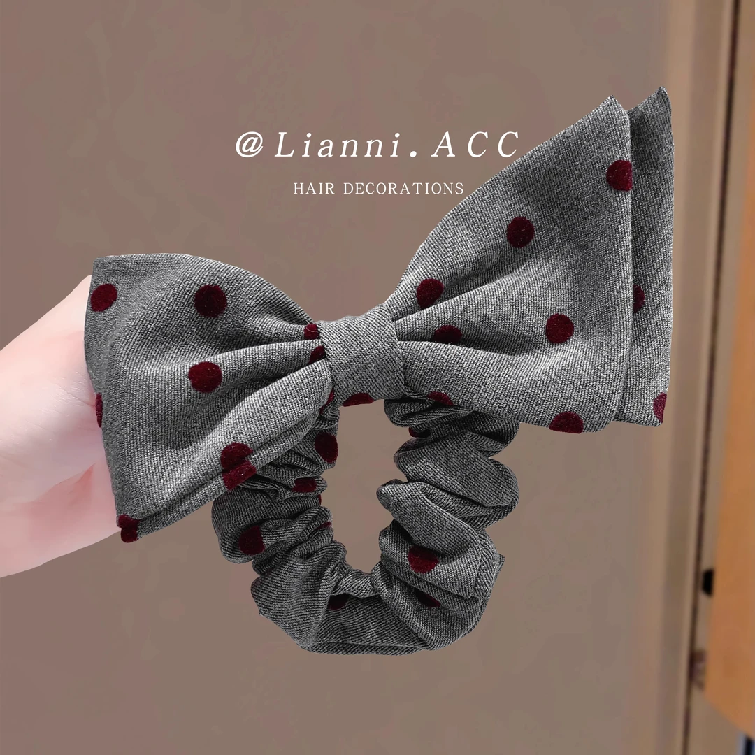 2025新款法式复古蝴蝶结波点发圈扎高马尾发绳洋气时尚橡皮筋头饰