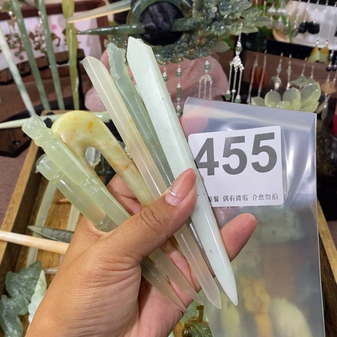 好***凉蛇纹石玉未镶嵌天然玉石发簪