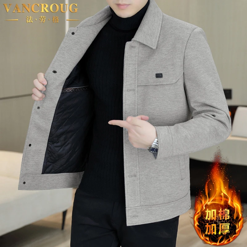 VANCROUG/法劳格夹克男士秋冬新款毛呢韩版商务休闲加厚短款外套