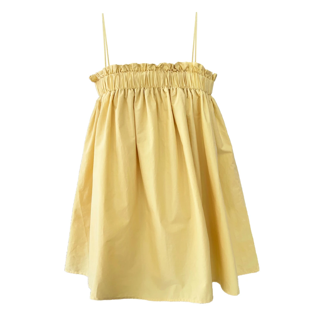 韩版吊带背心女夏季新款一字肩度假风木耳边中长款上衣3576