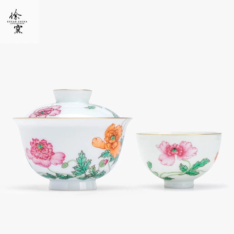 徐窑 虞美人套组系列  粉彩手绘景德镇手作茶器