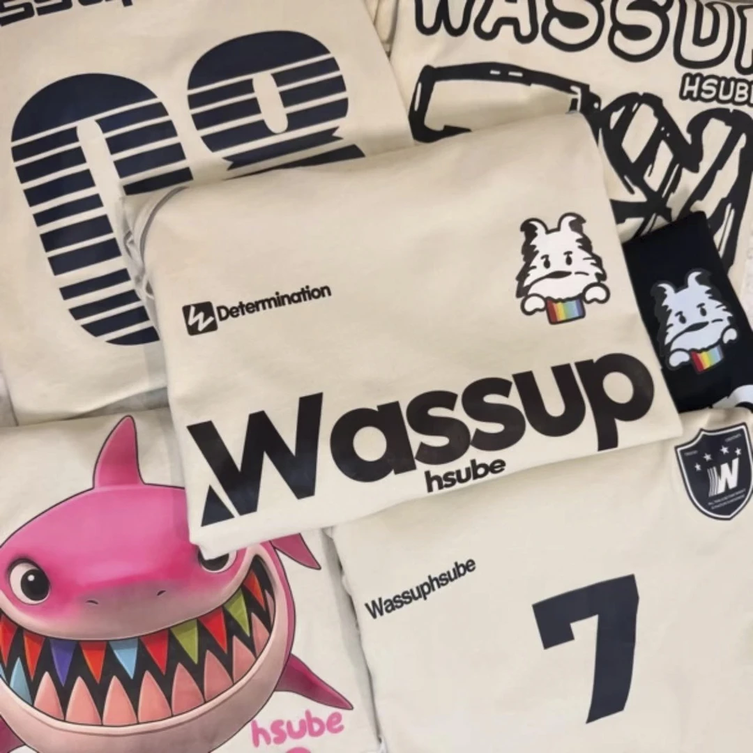 【001-048】夏季重磅圆领T恤男女宽松潮牌印花百搭短袖