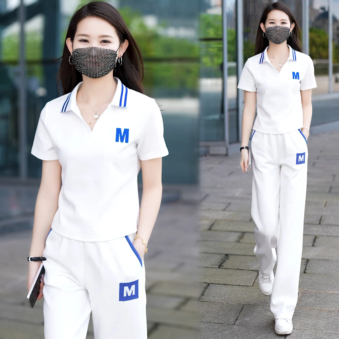 2025年夏季新款时尚休闲运动套装女韩版宽松圆领洋气短袖两件套装