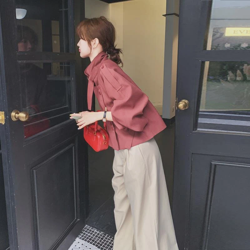 安可拉红短款风衣外套女2025新款初春小个子韩系简约休闲减龄上衣