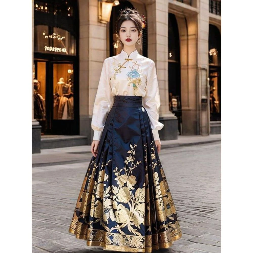 国风汉服女装绣花上衣马面裙套装2025春秋新款设计感显瘦漂亮穿搭