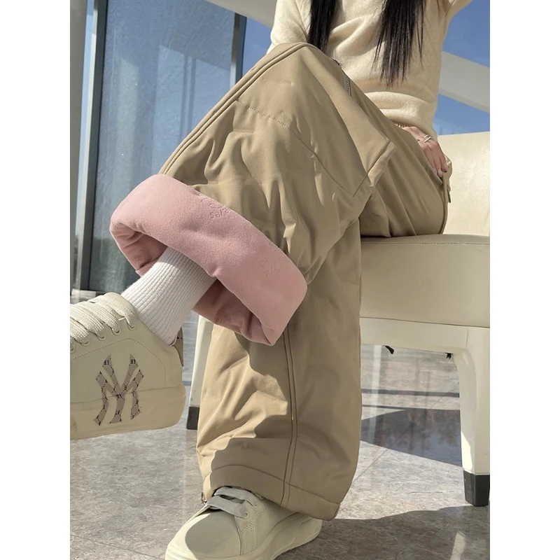 卡其色阔腿工装羽绒裤女冬季外穿2025新款加棉零下40度东北大棉裤