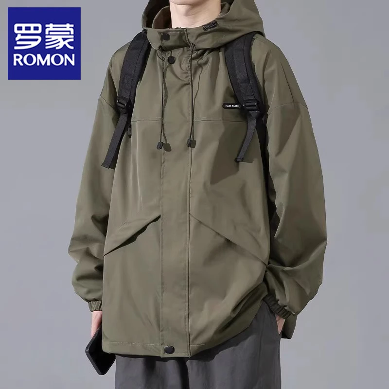 罗蒙春秋季工装夹克男款美式机能连帽防风宽松时尚休闲登山服上衣