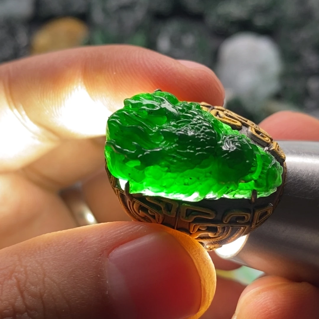 定制翡翠未镶嵌天然翡翠A货龙头戒指