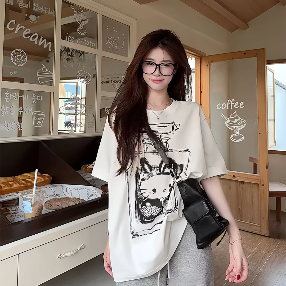 夏季女士休闲t恤洋气休闲装圆领大版加宽加大女装新款设计感半袖