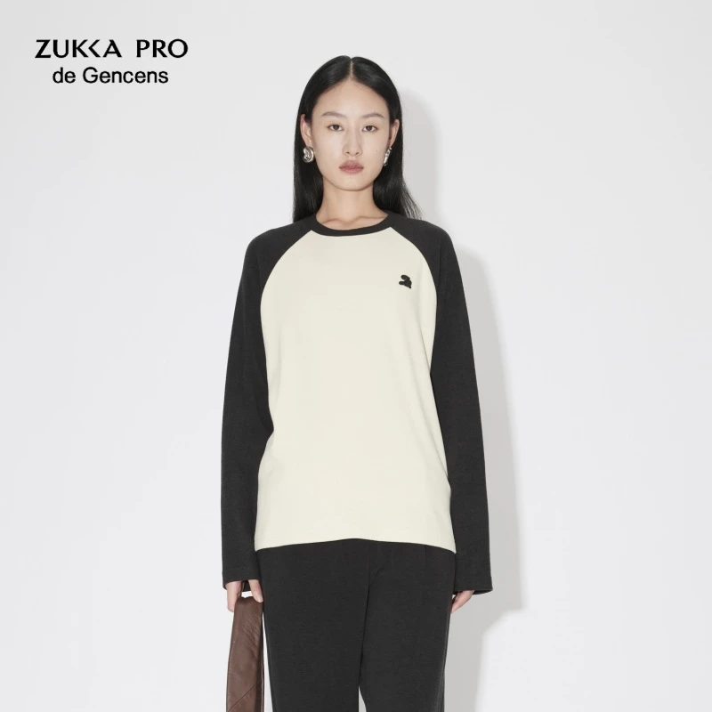 zukkapro卓卡长袖T恤女秋冬新款美式复古撞色插肩袖德绒打底上衣