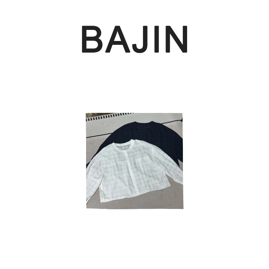 B2367【夏季新品华夫格圆领长袖衬衫法式休闲衬衣胸前单口袋】