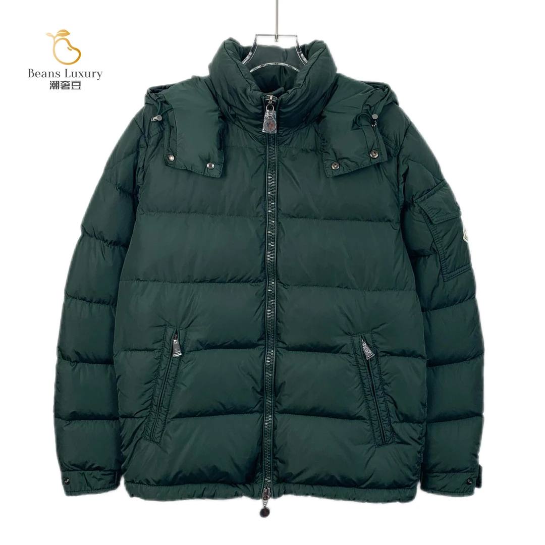 95新 MONCLER 潮奢豆 严选/绿色徽标贴饰连帽绗缝羽绒服/H12873