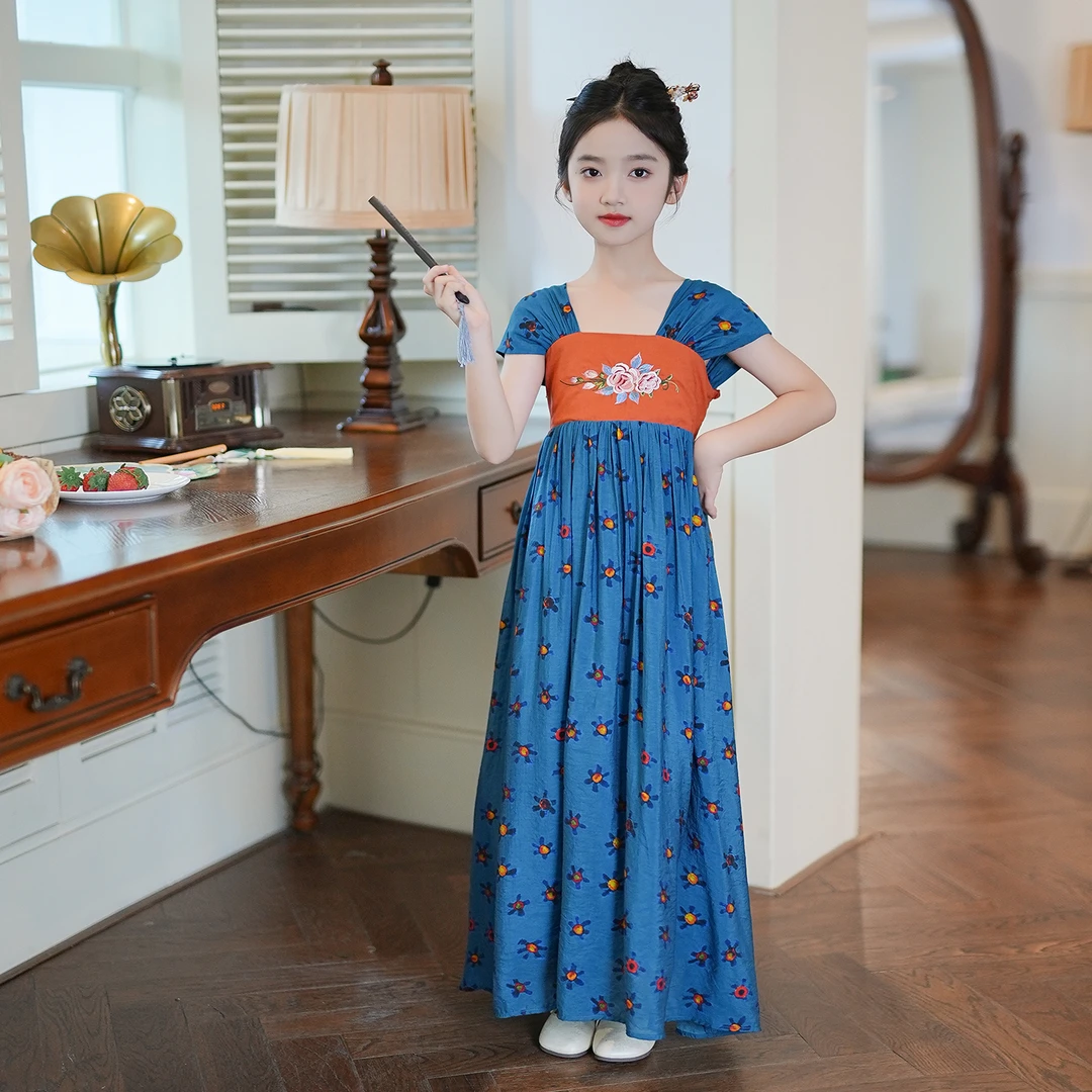 0769584【玲珑】女童唐风刺绣连衣裙2025夏季新款国风超仙汉服