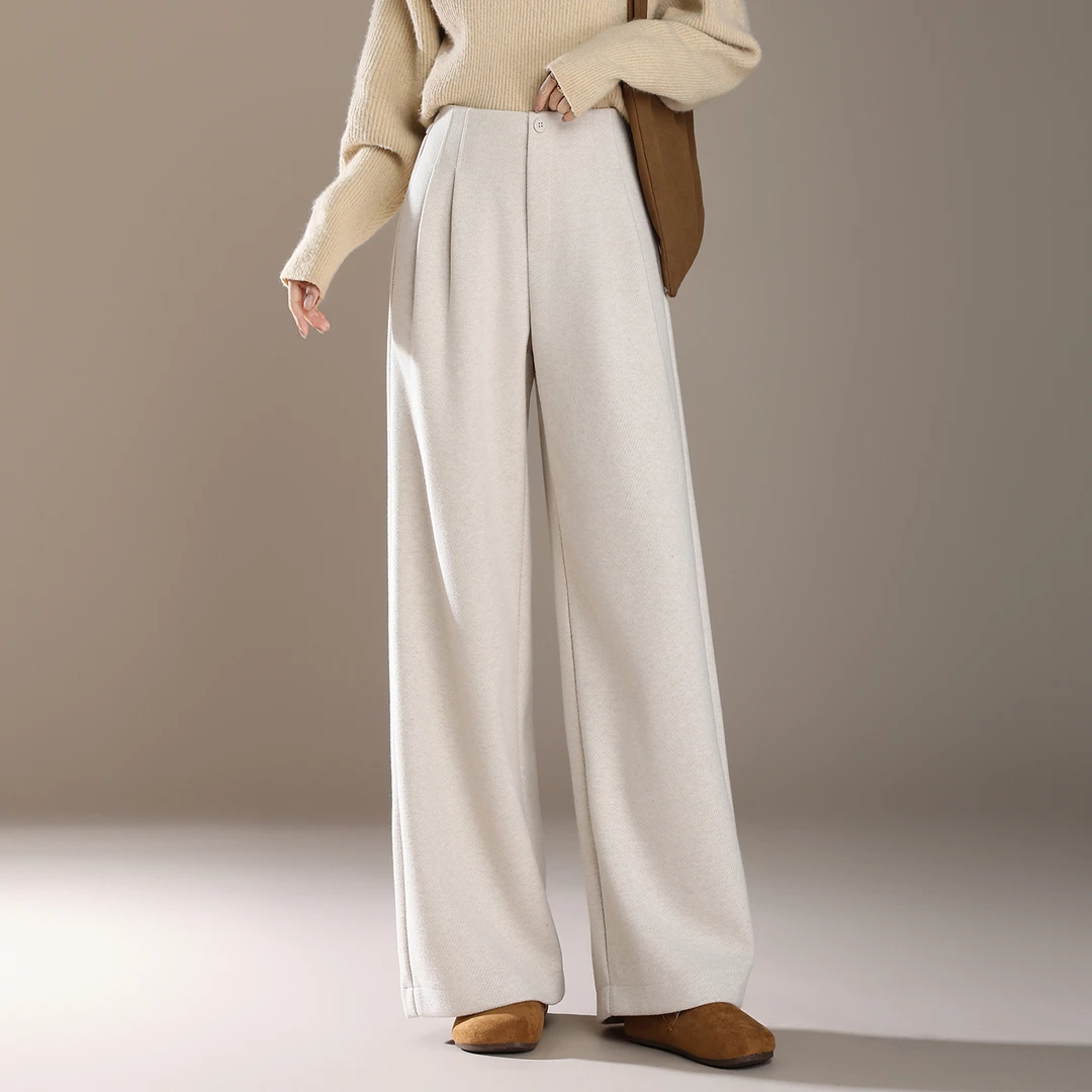 西装毛呢直筒裤女秋冬2025新款加厚高腰显瘦垂感宽松羊 毛阔腿裤