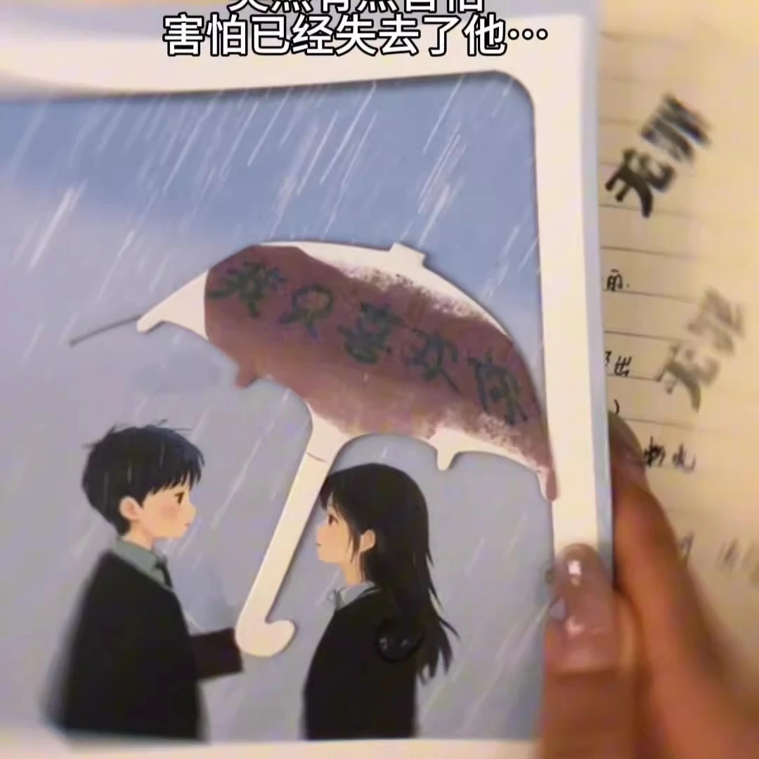 【爱是一把倾斜的雨伞】水感藏字贺卡七夕惊喜礼物送男女朋友礼物