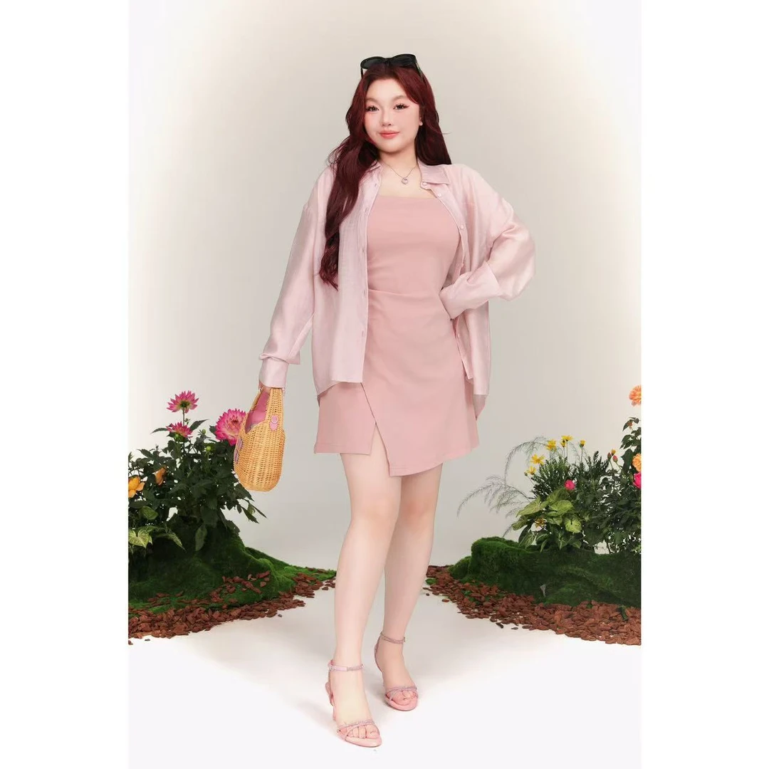 慧芝huizhi DS862 定制款 自带胸垫弹力褶皱设计收腰显瘦吊带裙