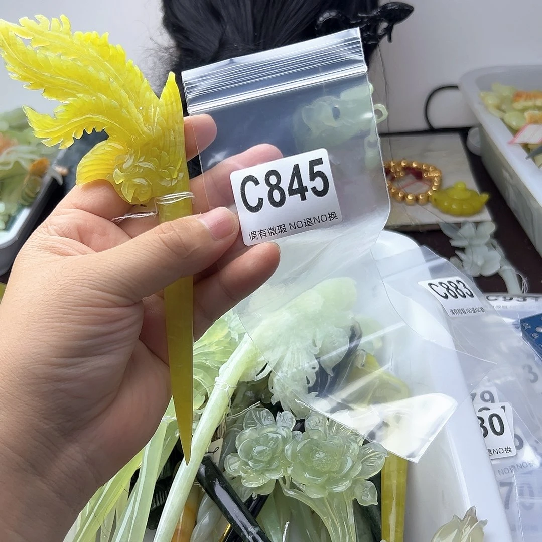 合金蛇纹石玉发饰蚯****员