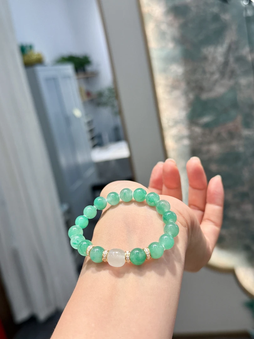 18K金配饰转运珠冰种非洲翠DIY珠宝手串（多样性发其一）