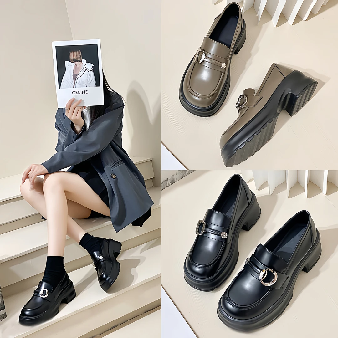 法式乐福鞋时尚春秋复古软底厚底女一脚蹬单鞋小皮鞋圆头英伦风