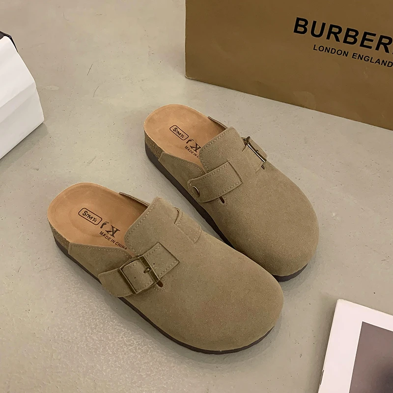 4.5cm软木厚底勃肯拖鞋2025新款春秋森系复古百搭包头半拖鞋外穿