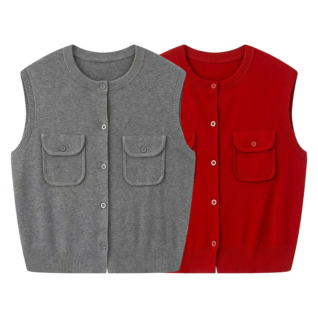 迪家同款2025早秋新品圆领百搭无袖针织衫马甲上衣3112