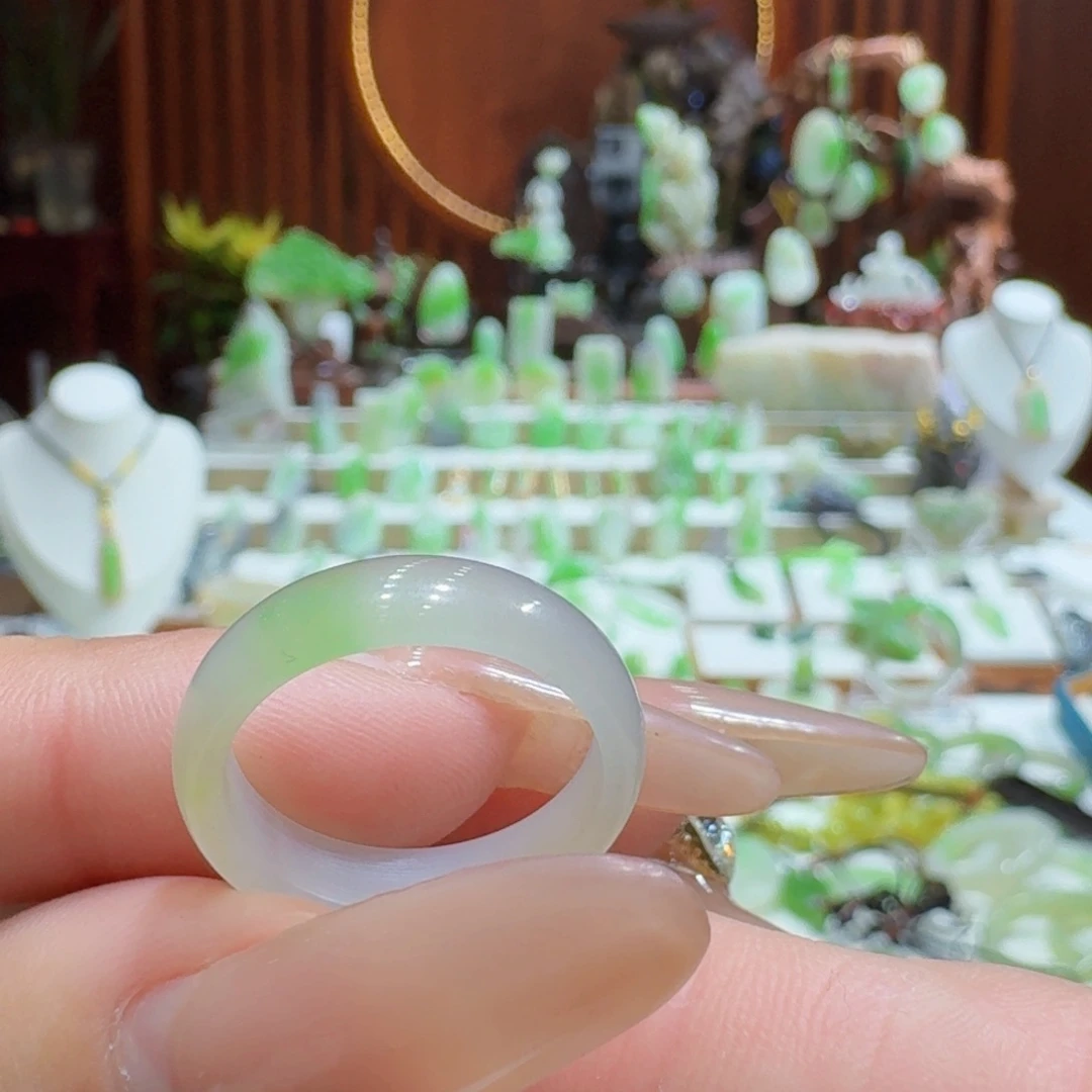 和田玉翠青戒圈18未镶嵌