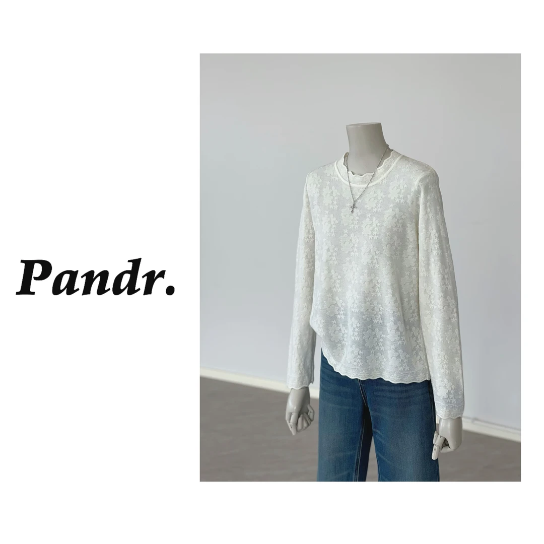 PANDR 韩系甜美淑女温柔风细软蕾丝打底衫复古花边领叠穿打底上衣